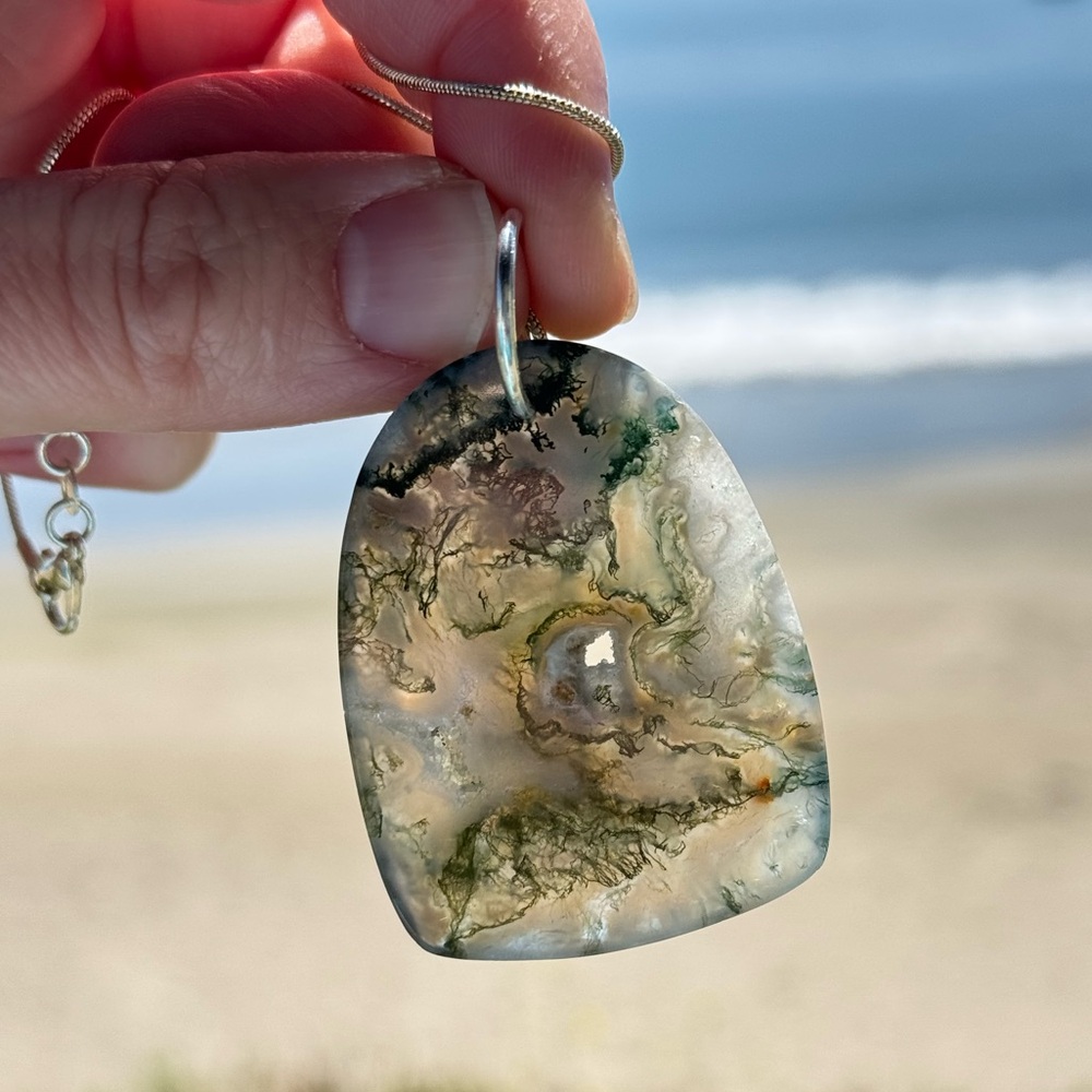 Large Moss Agate Pendant Necklace